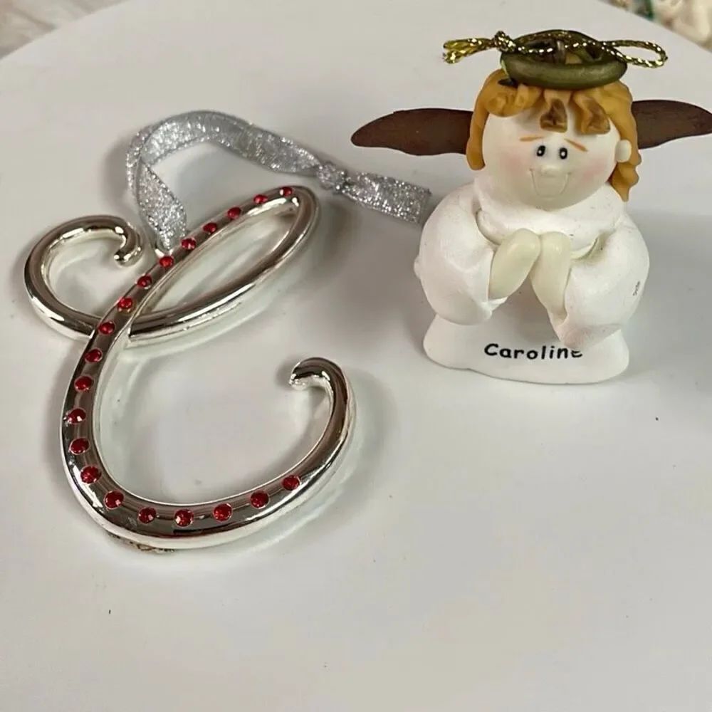 ENCORE “Caroline” Angel Ornament & Silverton Intial “C” Set2 Christmas Holiday